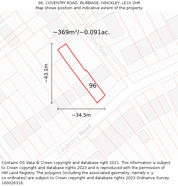 96, COVENTRY ROAD, BURBAGE, HINCKLEY, LE10 2HR: Plot and title map