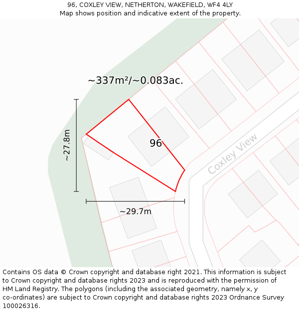 96, COXLEY VIEW, NETHERTON, WAKEFIELD, WF4 4LY: Plot and title map