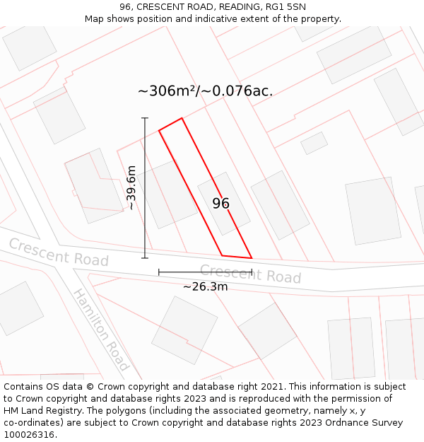 96, CRESCENT ROAD, READING, RG1 5SN: Plot and title map