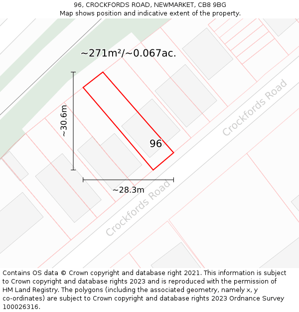 96, CROCKFORDS ROAD, NEWMARKET, CB8 9BG: Plot and title map