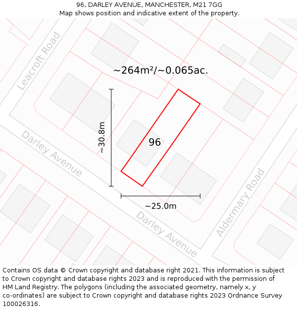 96, DARLEY AVENUE, MANCHESTER, M21 7GG: Plot and title map