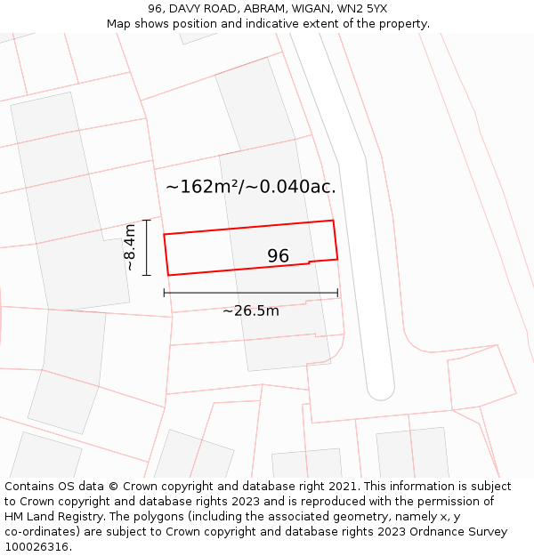 96, DAVY ROAD, ABRAM, WIGAN, WN2 5YX: Plot and title map