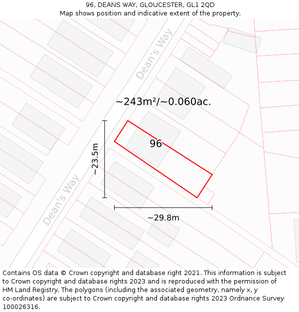 96, DEANS WAY, GLOUCESTER, GL1 2QD: Plot and title map