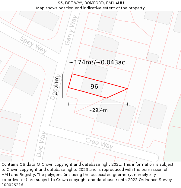 96, DEE WAY, ROMFORD, RM1 4UU: Plot and title map
