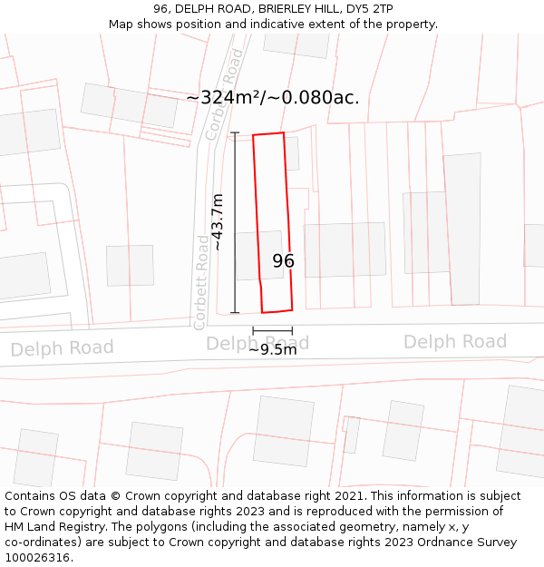 96, DELPH ROAD, BRIERLEY HILL, DY5 2TP: Plot and title map