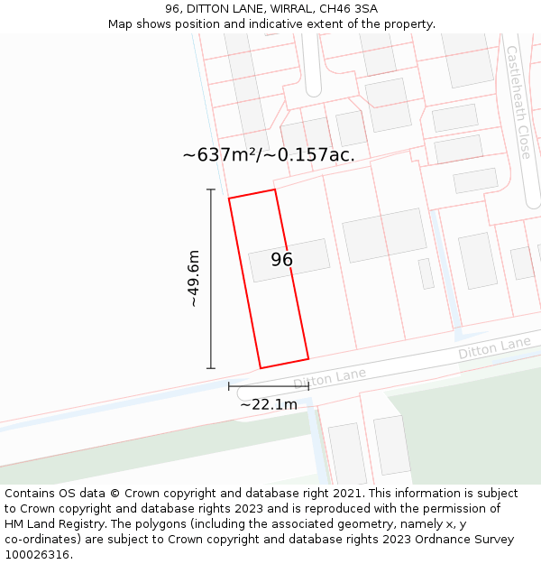 96, DITTON LANE, WIRRAL, CH46 3SA: Plot and title map