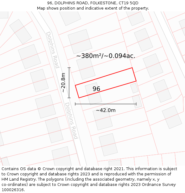 96, DOLPHINS ROAD, FOLKESTONE, CT19 5QD: Plot and title map