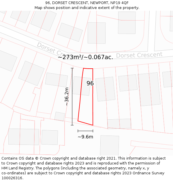 96, DORSET CRESCENT, NEWPORT, NP19 4QF: Plot and title map