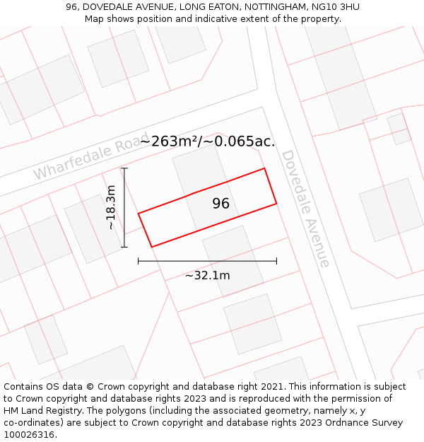 96, DOVEDALE AVENUE, LONG EATON, NOTTINGHAM, NG10 3HU: Plot and title map