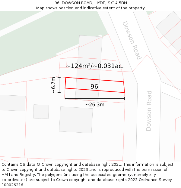 96, DOWSON ROAD, HYDE, SK14 5BN: Plot and title map
