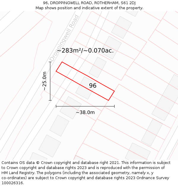 96, DROPPINGWELL ROAD, ROTHERHAM, S61 2DJ: Plot and title map