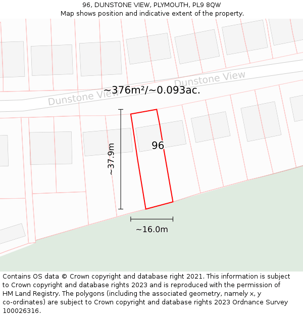 96, DUNSTONE VIEW, PLYMOUTH, PL9 8QW: Plot and title map