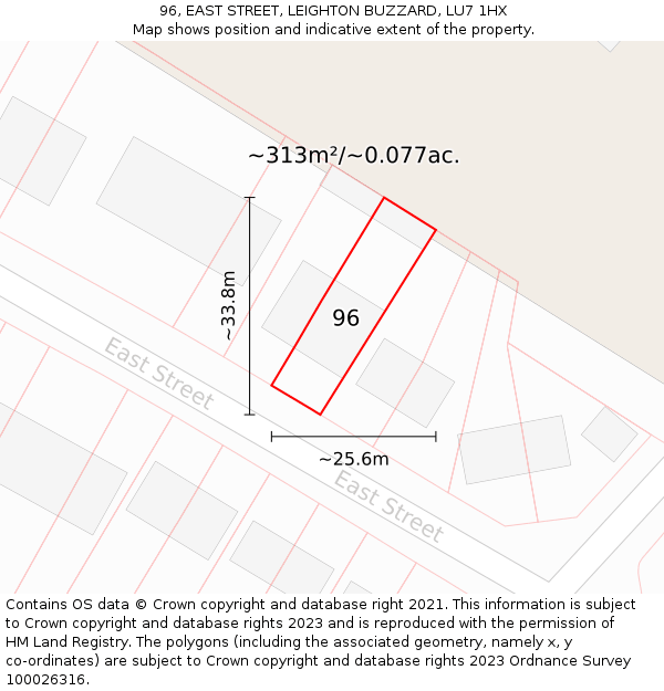 96, EAST STREET, LEIGHTON BUZZARD, LU7 1HX: Plot and title map