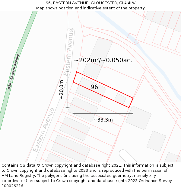 96, EASTERN AVENUE, GLOUCESTER, GL4 4LW: Plot and title map