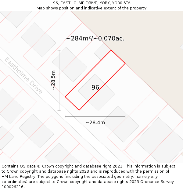96, EASTHOLME DRIVE, YORK, YO30 5TA: Plot and title map