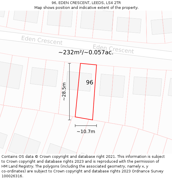 96, EDEN CRESCENT, LEEDS, LS4 2TR: Plot and title map