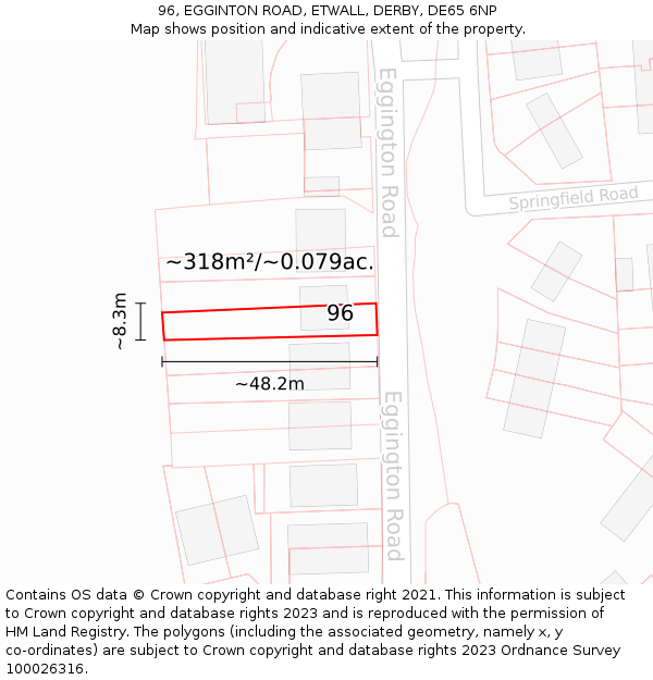 96, EGGINTON ROAD, ETWALL, DERBY, DE65 6NP: Plot and title map