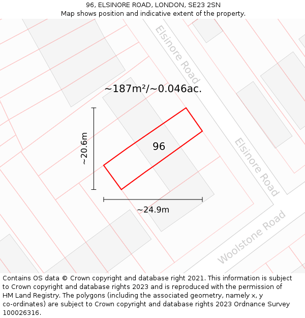 96, ELSINORE ROAD, LONDON, SE23 2SN: Plot and title map