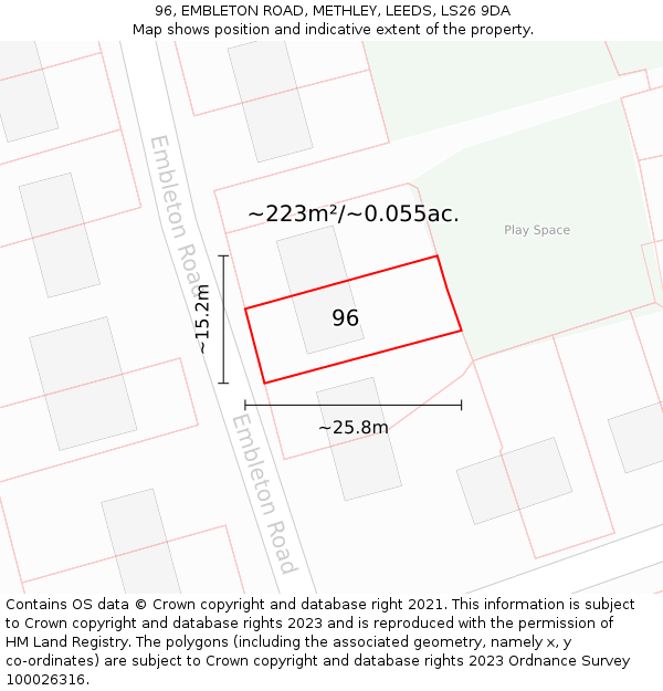 96, EMBLETON ROAD, METHLEY, LEEDS, LS26 9DA: Plot and title map