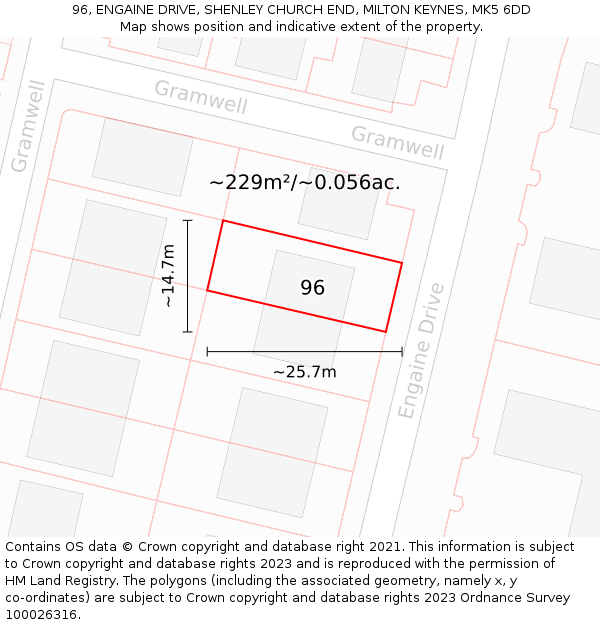 96, ENGAINE DRIVE, SHENLEY CHURCH END, MILTON KEYNES, MK5 6DD: Plot and title map