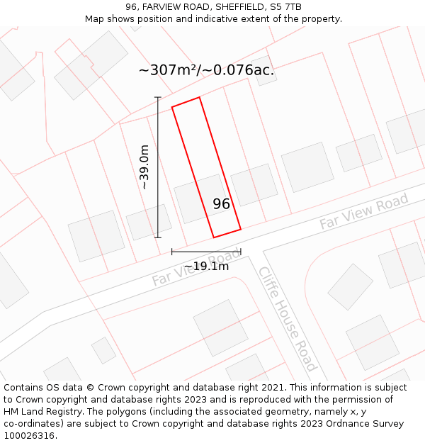 96, FARVIEW ROAD, SHEFFIELD, S5 7TB: Plot and title map