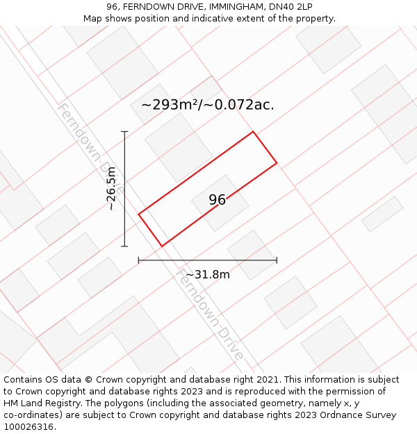 96, FERNDOWN DRIVE, IMMINGHAM, DN40 2LP: Plot and title map