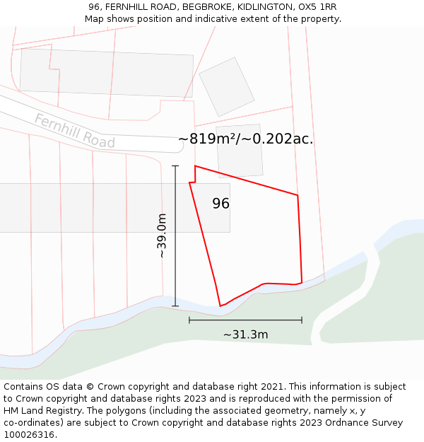 96, FERNHILL ROAD, BEGBROKE, KIDLINGTON, OX5 1RR: Plot and title map