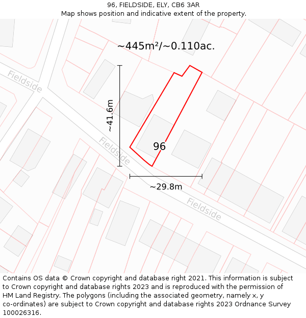 96, FIELDSIDE, ELY, CB6 3AR: Plot and title map