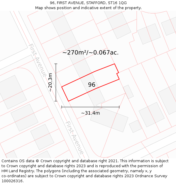 96, FIRST AVENUE, STAFFORD, ST16 1QG: Plot and title map