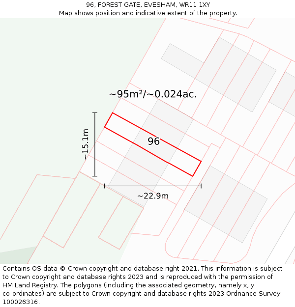 96, FOREST GATE, EVESHAM, WR11 1XY: Plot and title map