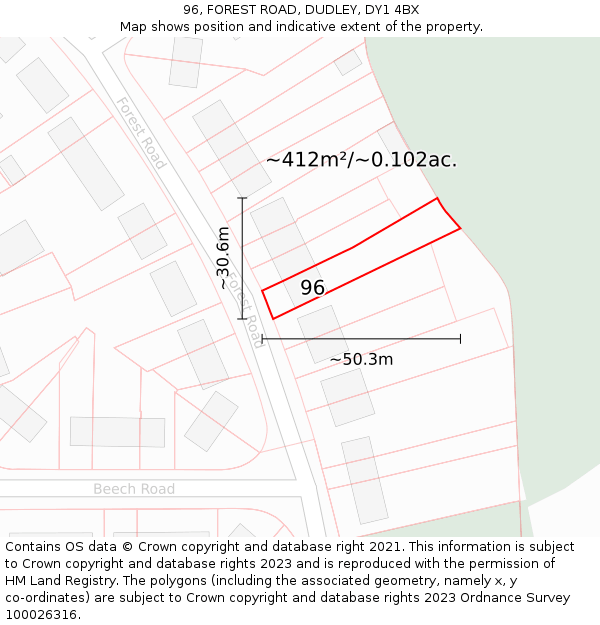 96, FOREST ROAD, DUDLEY, DY1 4BX: Plot and title map