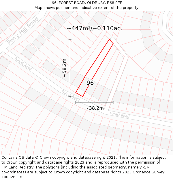 96, FOREST ROAD, OLDBURY, B68 0EF: Plot and title map