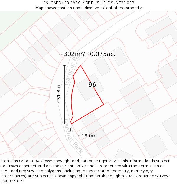 96, GARDNER PARK, NORTH SHIELDS, NE29 0EB: Plot and title map
