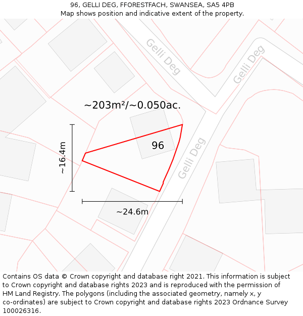 96, GELLI DEG, FFORESTFACH, SWANSEA, SA5 4PB: Plot and title map