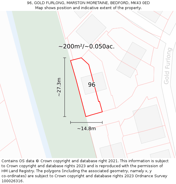 96, GOLD FURLONG, MARSTON MORETAINE, BEDFORD, MK43 0ED: Plot and title map