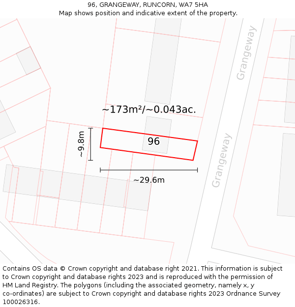 96, GRANGEWAY, RUNCORN, WA7 5HA: Plot and title map
