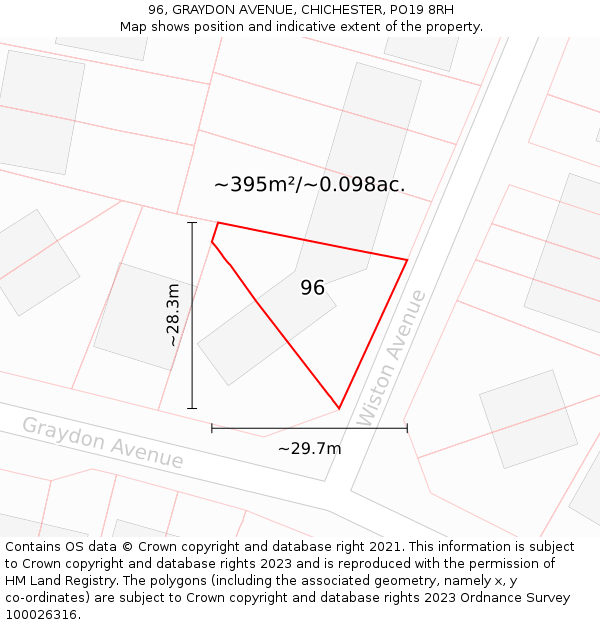 96, GRAYDON AVENUE, CHICHESTER, PO19 8RH: Plot and title map