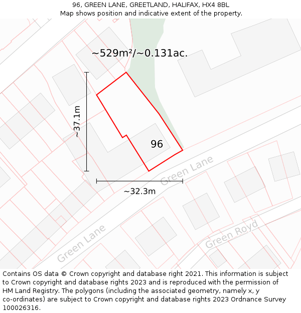 96, GREEN LANE, GREETLAND, HALIFAX, HX4 8BL: Plot and title map