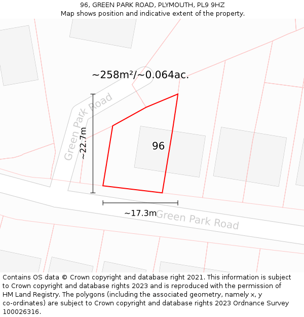 96, GREEN PARK ROAD, PLYMOUTH, PL9 9HZ: Plot and title map