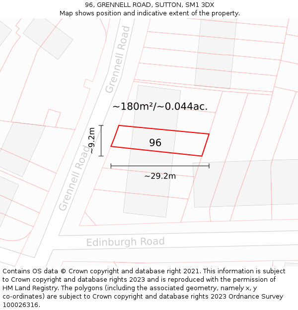 96, GRENNELL ROAD, SUTTON, SM1 3DX: Plot and title map