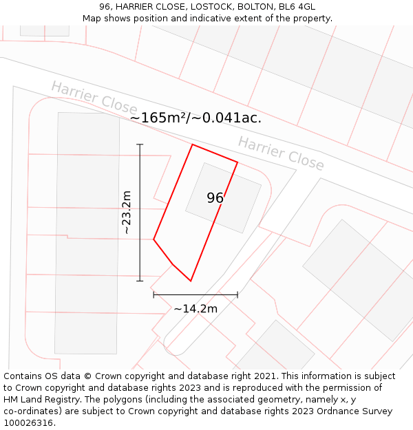 96, HARRIER CLOSE, LOSTOCK, BOLTON, BL6 4GL: Plot and title map