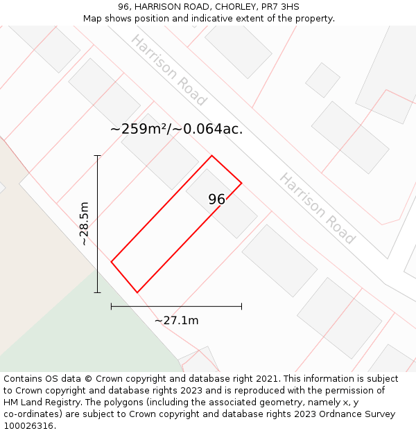 96, HARRISON ROAD, CHORLEY, PR7 3HS: Plot and title map
