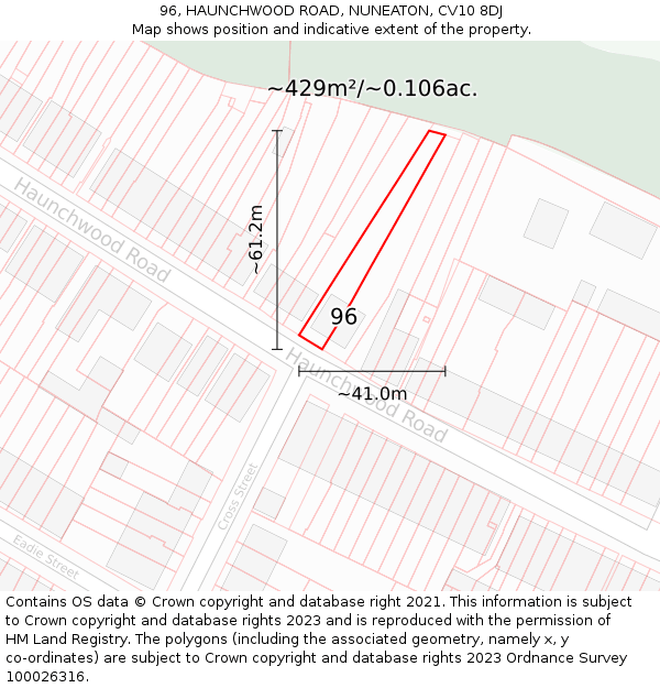 96, HAUNCHWOOD ROAD, NUNEATON, CV10 8DJ: Plot and title map