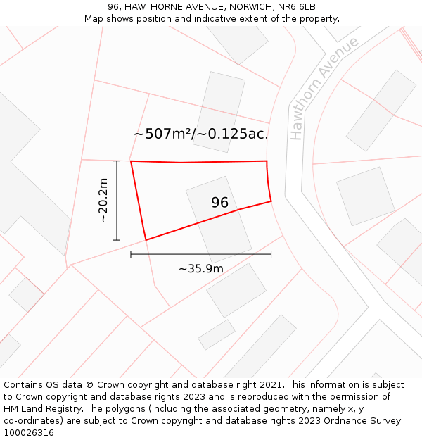 96, HAWTHORNE AVENUE, NORWICH, NR6 6LB: Plot and title map