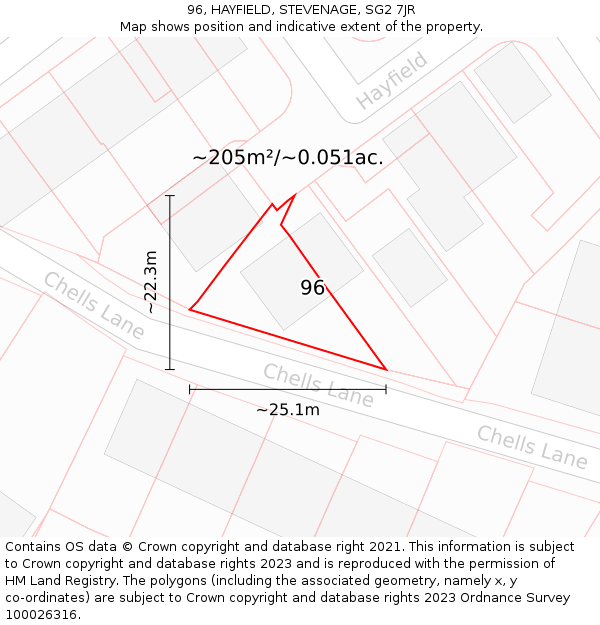 96, HAYFIELD, STEVENAGE, SG2 7JR: Plot and title map