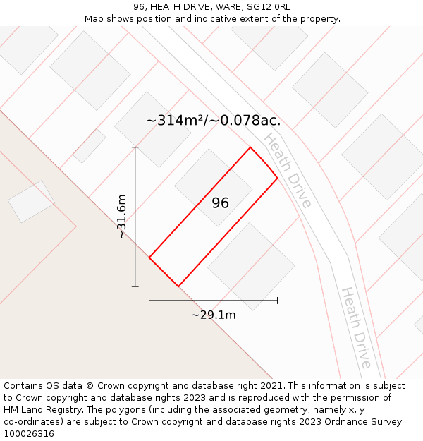 96, HEATH DRIVE, WARE, SG12 0RL: Plot and title map