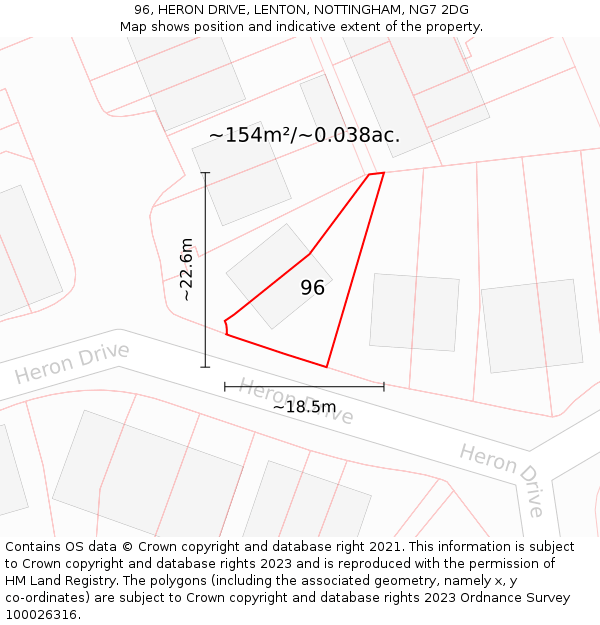 96, HERON DRIVE, LENTON, NOTTINGHAM, NG7 2DG: Plot and title map