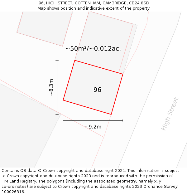 96, HIGH STREET, COTTENHAM, CAMBRIDGE, CB24 8SD: Plot and title map