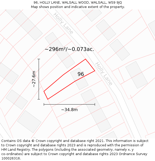 96, HOLLY LANE, WALSALL WOOD, WALSALL, WS9 9JQ: Plot and title map