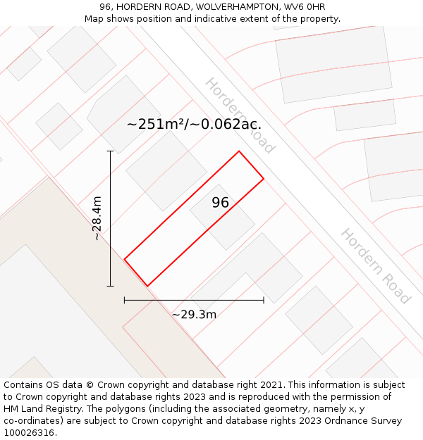 96, HORDERN ROAD, WOLVERHAMPTON, WV6 0HR: Plot and title map